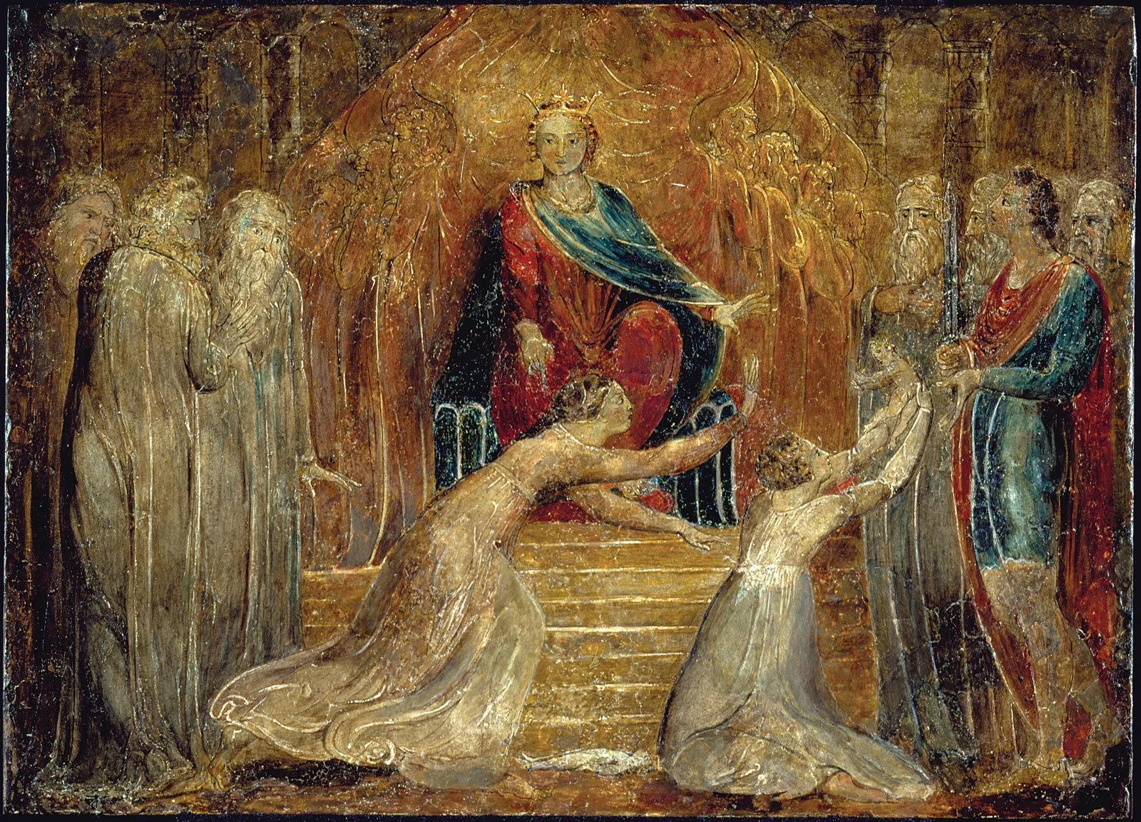O Julgamento de Salomão, pintura de William Blake — a história bíblica que inspirou o nome da técnica de Solomon para cirurgia fetal a laser na STFF