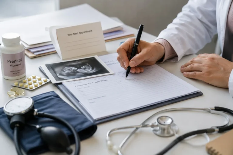 Gestante recebendo resultado do ultrassom morfológico — interpretação do laudo pré-natal em medicina fetal